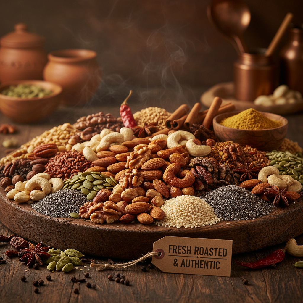 Freshly roasted nuts, seeds and authentic spices
