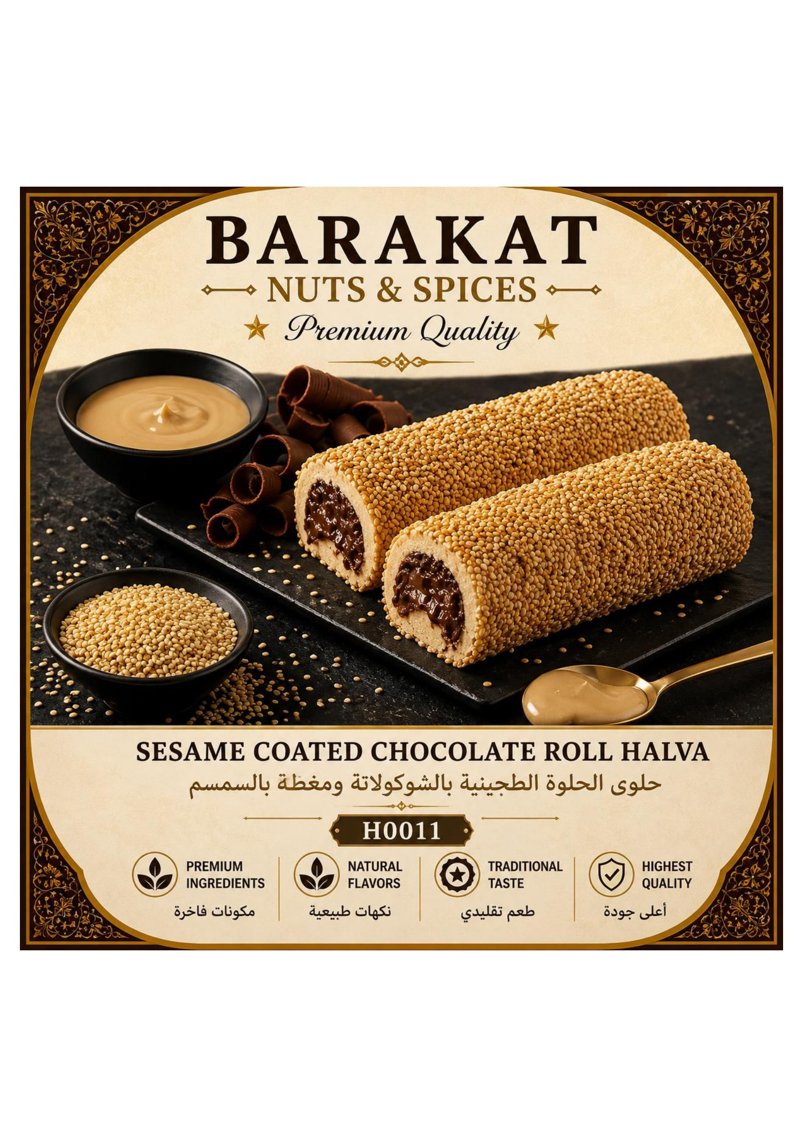 Barakat Sesame Coated Chocolate Roll Halva product information