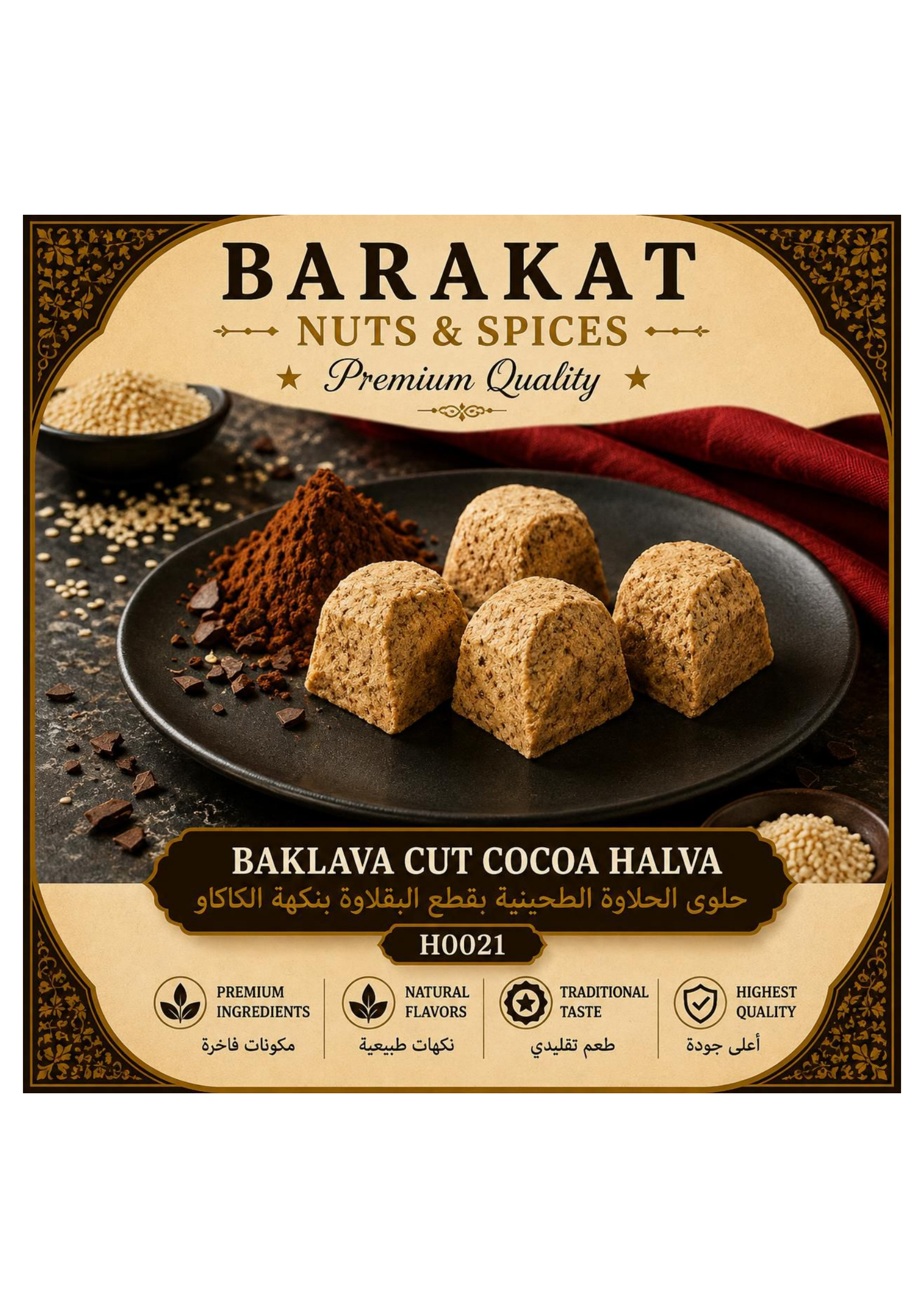 Barakat Baklava Cut Cocoa Halva product information