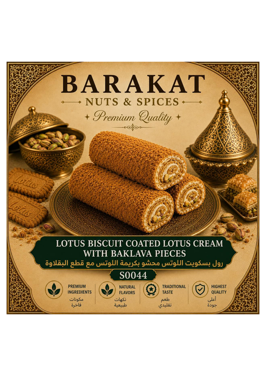 Barakat Lotus Biscuit Coated Lotus Cream with Baklava Pieces product information