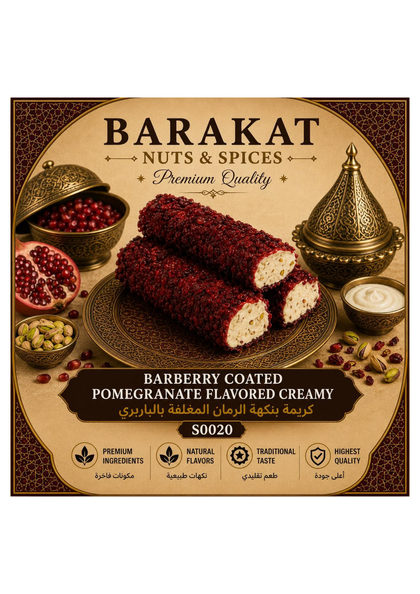 Barakat Barberry Coated Pomegranate Flavored Creamy product information